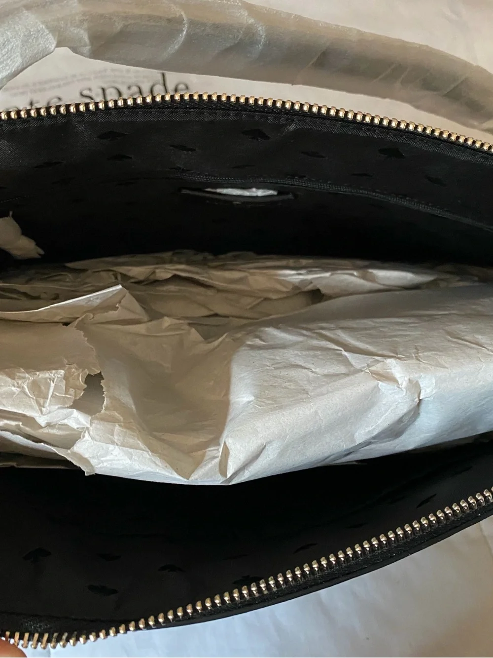 kate spade black glitter tote with gold logo